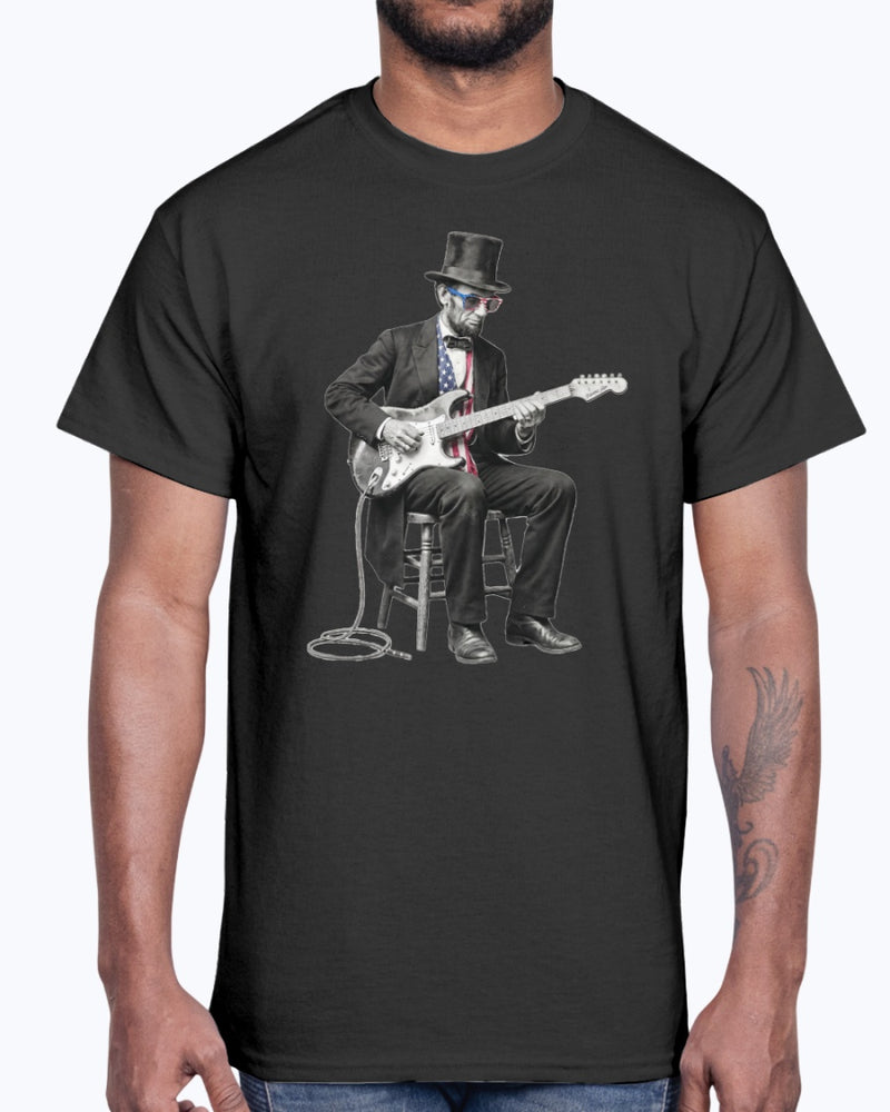 Honest Abe Shredding Guitar RWB Sunglasses T-Shirt