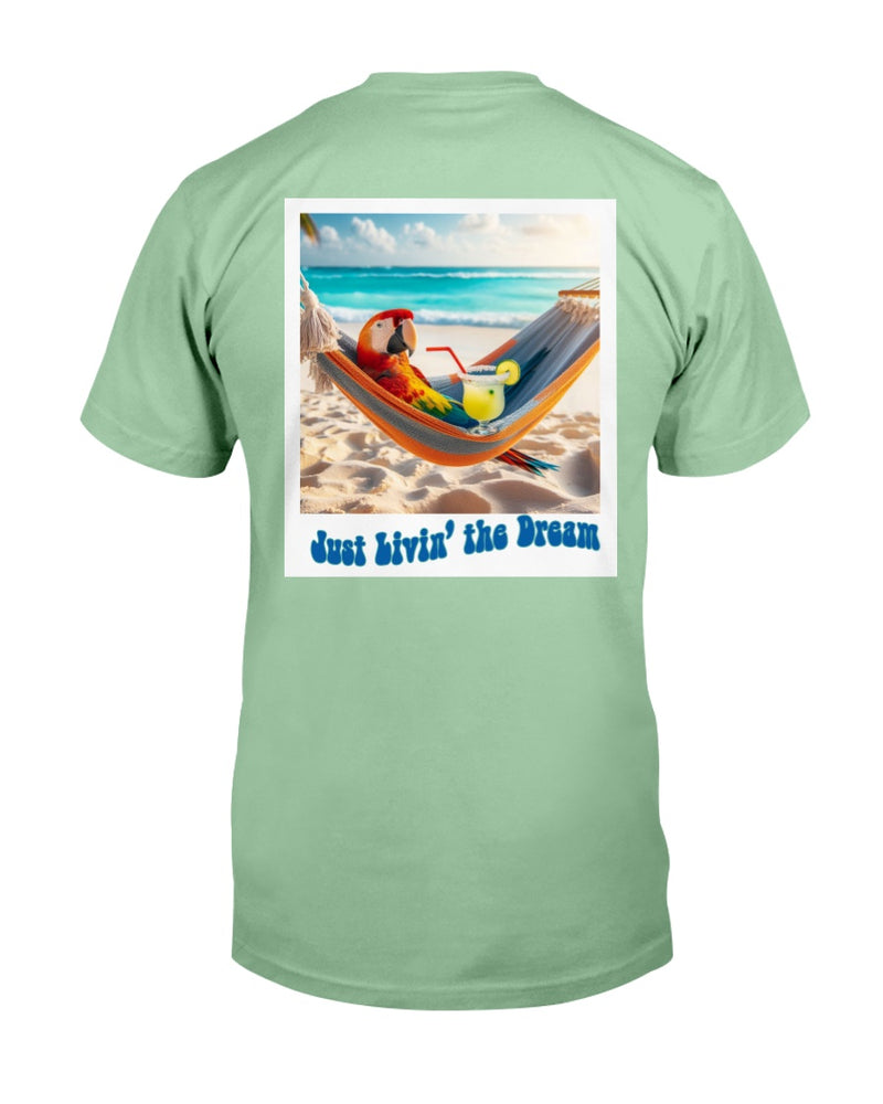 Just Livin the deal beach tee shirts Jimmy Buffett tees parrot parrothead macaw hammock margarita