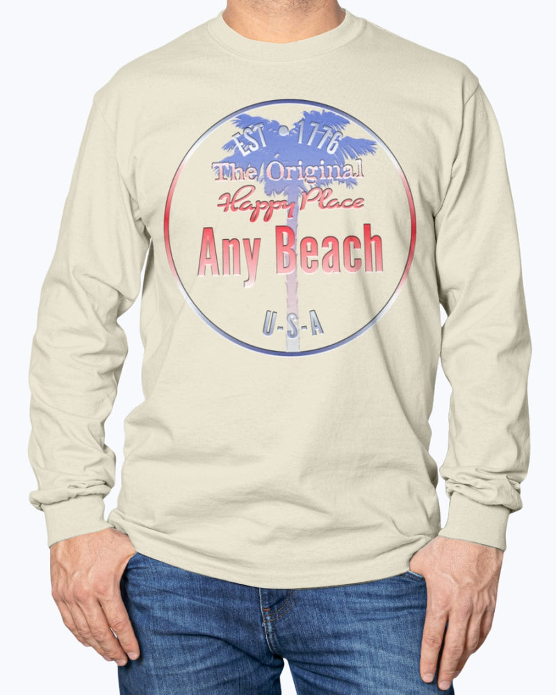 Patriotic Long Sleeve Cotton Any Beach USA Long Sleeve Tee July Fourth