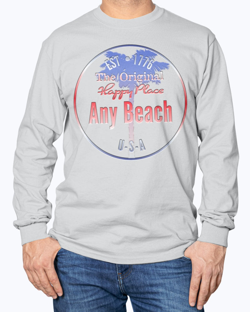 Patriotic Long Sleeve Cotton Any Beach USA Long Sleeve Tee July Fourth