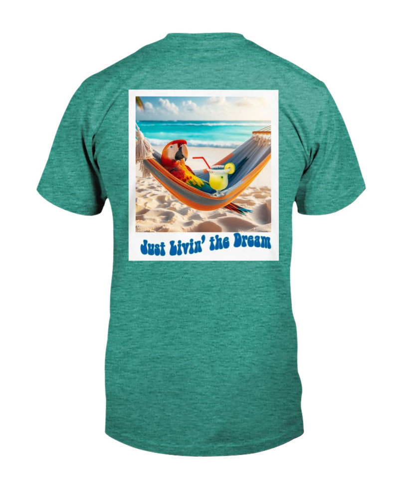 Just Livin the deal beach tee shirts Jimmy Buffett tees parrot parrothead macaw hammock margarita