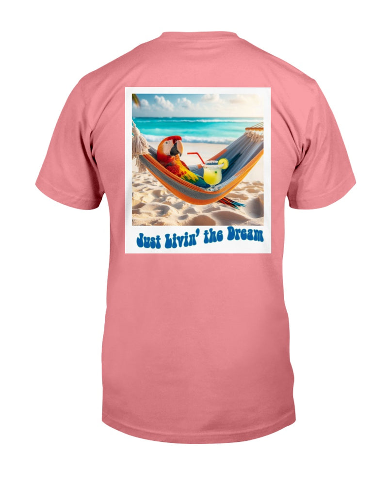 Just Livin the deal beach tee shirts Jimmy Buffett tees parrot parrothead macaw hammock margarita