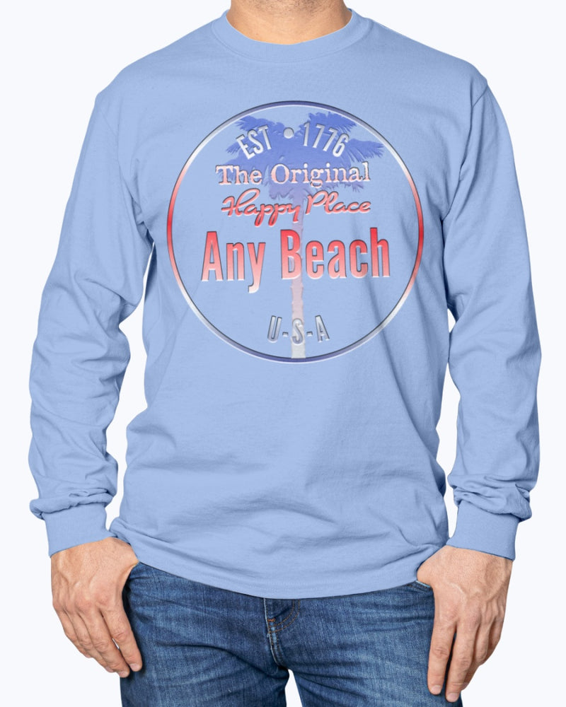 Patriotic Long Sleeve Cotton Any Beach USA Long Sleeve Tee July Fourth