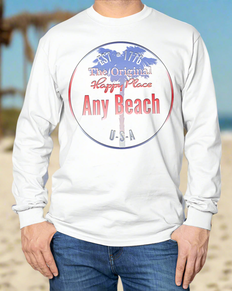 Patriotic Long Sleeve Cotton Any Beach USA Long Sleeve Tee July Fourth