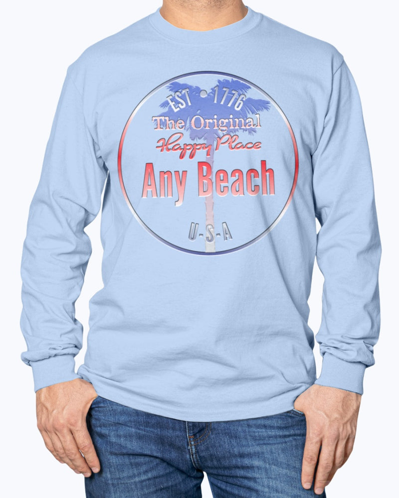 Patriotic Long Sleeve Cotton Any Beach USA Long Sleeve Tee July Fourth