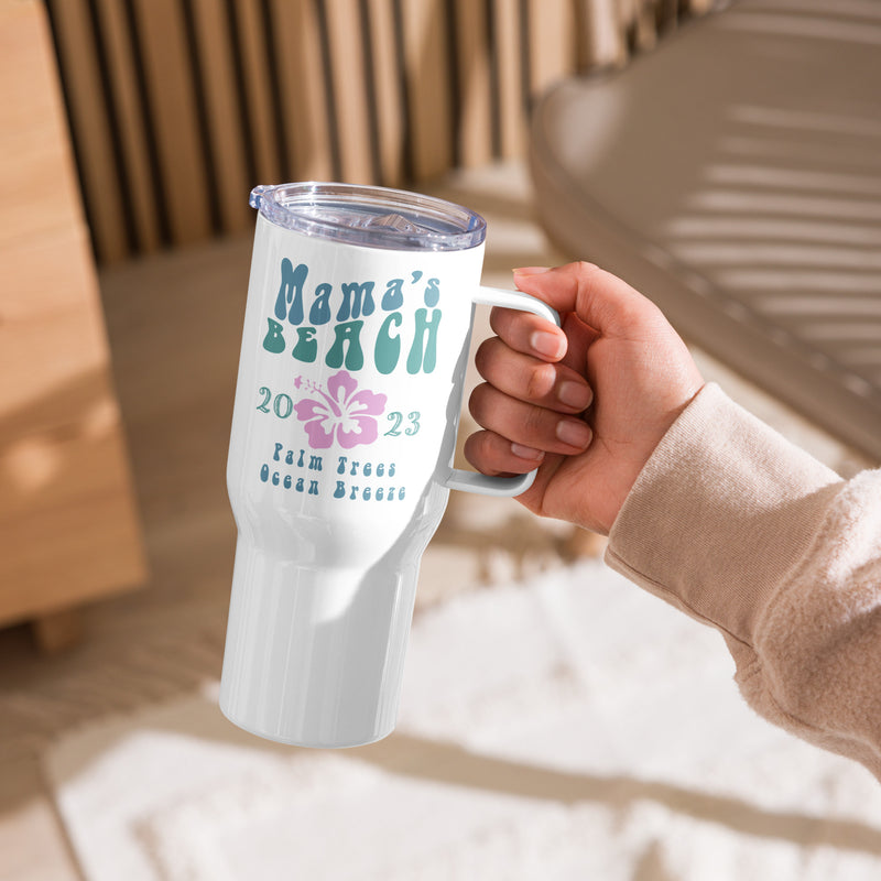 Mama's Beach 2023 Palm Trees Ocean Breeze 25 ounce Travel Mug