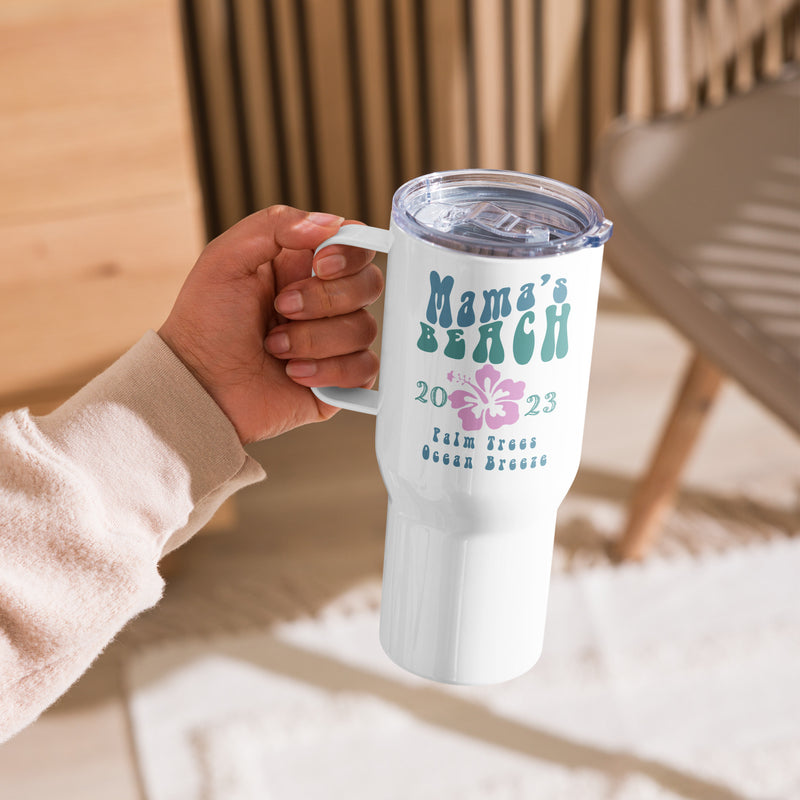Mama's Beach 2023 Palm Trees Ocean Breeze 25 ounce Travel Mug