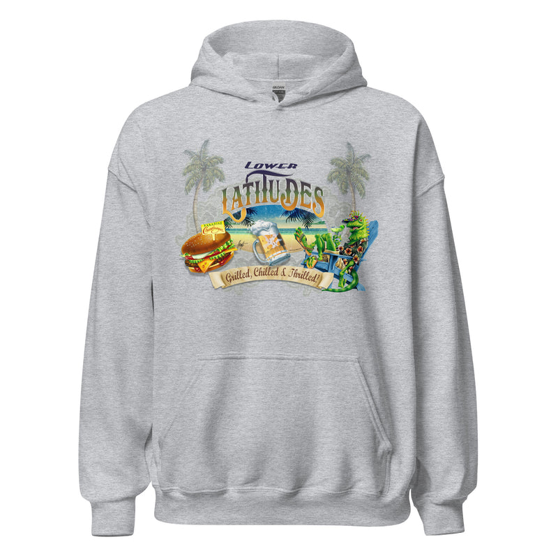Exclusive Grill Chill Thrill Lower Latitudes Cheeseburger Beer Beach Hoodie Jimmy Buffett Shirts Gifts