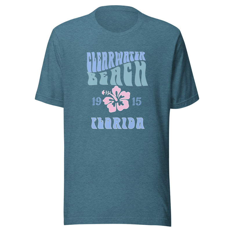 Unisex Adult Clearwater Beach T-Shirt Vintage Retro Look Hibiscus Mens Womens tshirts tees beach shop