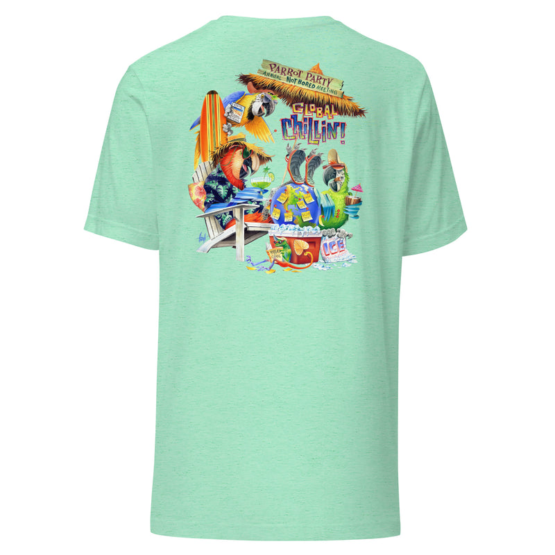 Global Chillin' Parrot Party Unisex Adult Surfing Lightweight Beach Tee Shirt Jimmy Buffett Style