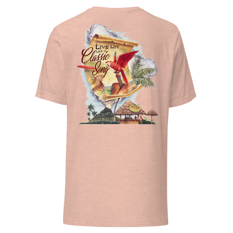 Unisex Mens Cut Live Life Like A Classic Song Beach Beach T-Shirt Back Print w/Logo