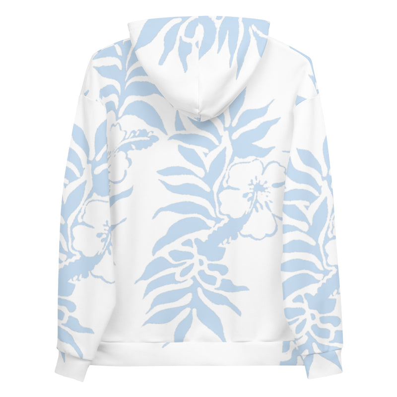 Floral Hibiscus Carolina Blue Fleece Hawaiian Pullover Beach Hoodie Tropical Island Gifts for Him and her