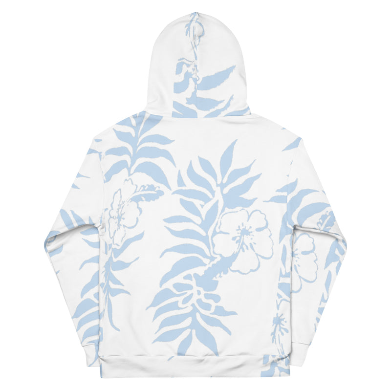 Floral Hibiscus Carolina Blue Fleece Hawaiian Pullover Beach Hoodie Tropical Island Gifts for Him and her