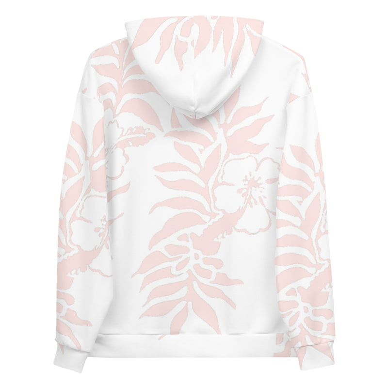 Unisex Light Pink Hibiscus Printed Hawaiian Fleece Hoodie Womens gifts for her tropical beach hoodie sweatshirts