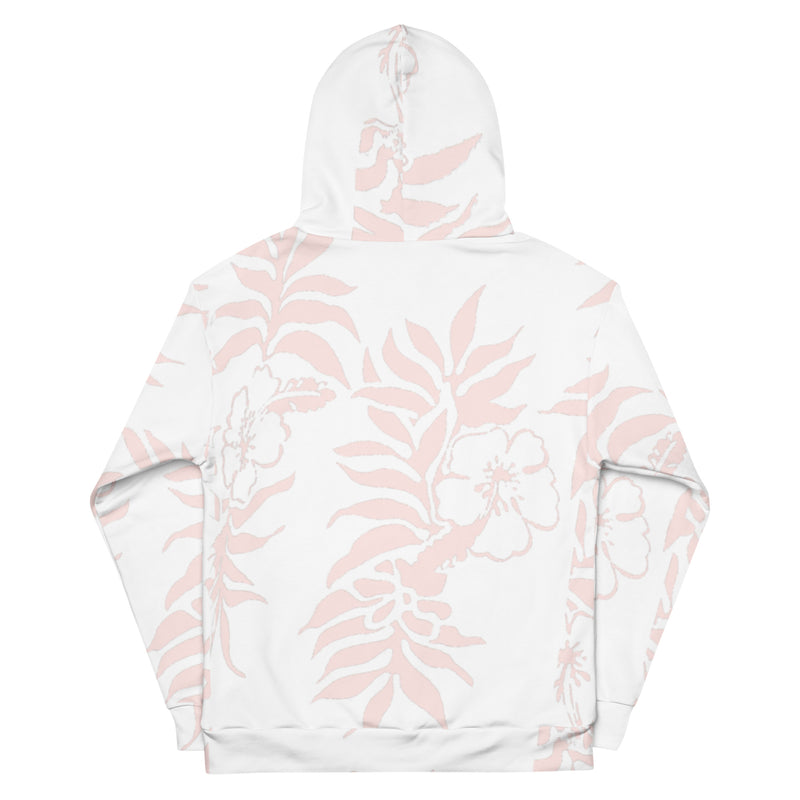 Unisex Light Pink Hibiscus Printed Hawaiian Fleece Hoodie Womens gifts for her tropical beach hoodie sweatshirts