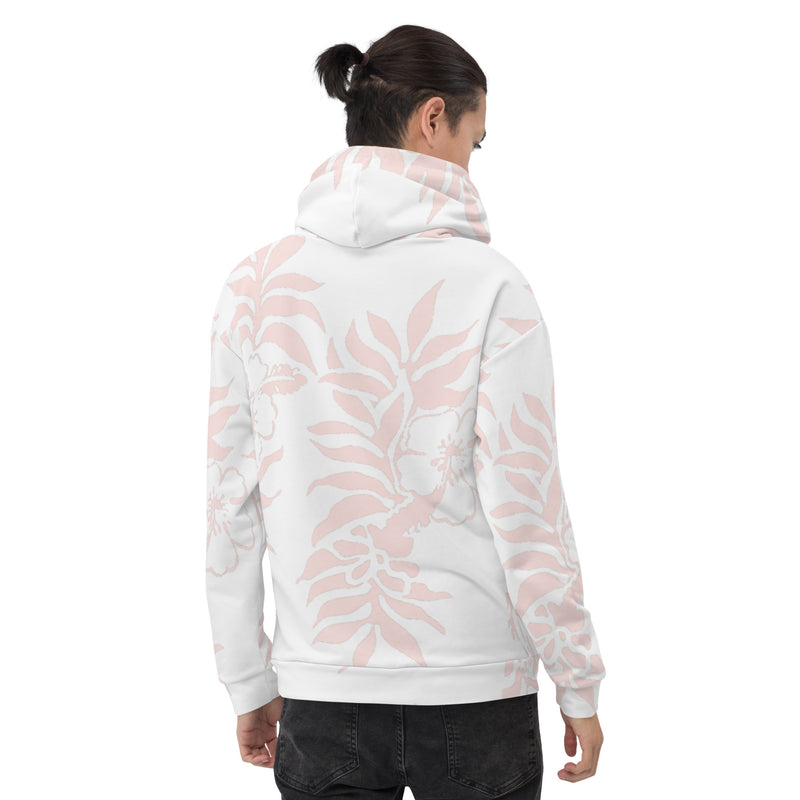Unisex Light Pink Hibiscus Printed Hawaiian Fleece Hoodie Womens gifts for her tropical beach hoodie sweatshirts