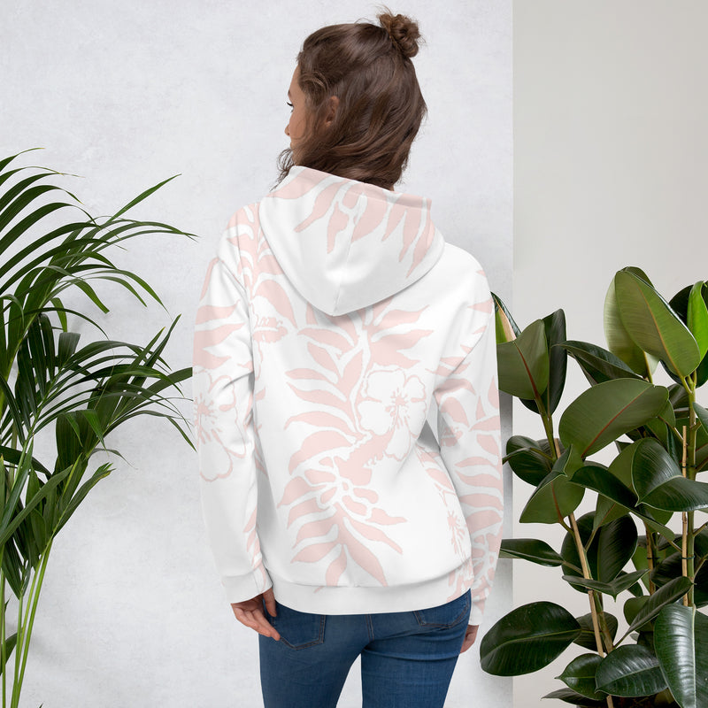 Unisex Light Pink Hibiscus Printed Hawaiian Fleece Hoodie Womens gifts for her tropical beach hoodie sweatshirts