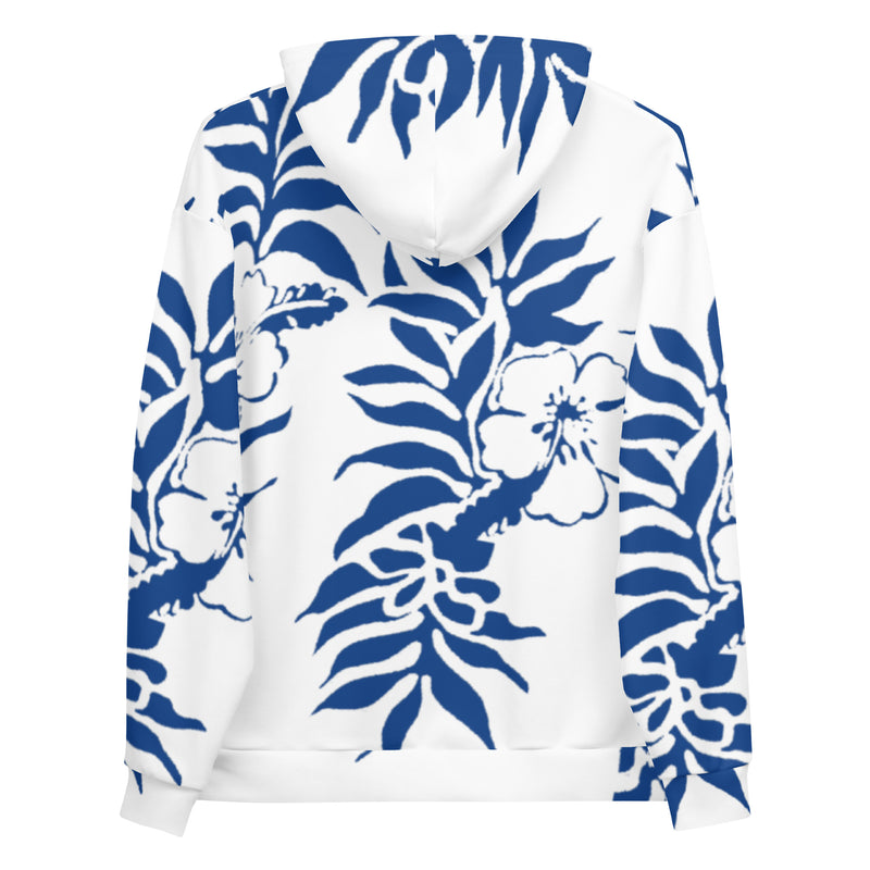 Unisex Dark Cerulean Blue Hibiscus Floral Hawaiian Printed Hoodie