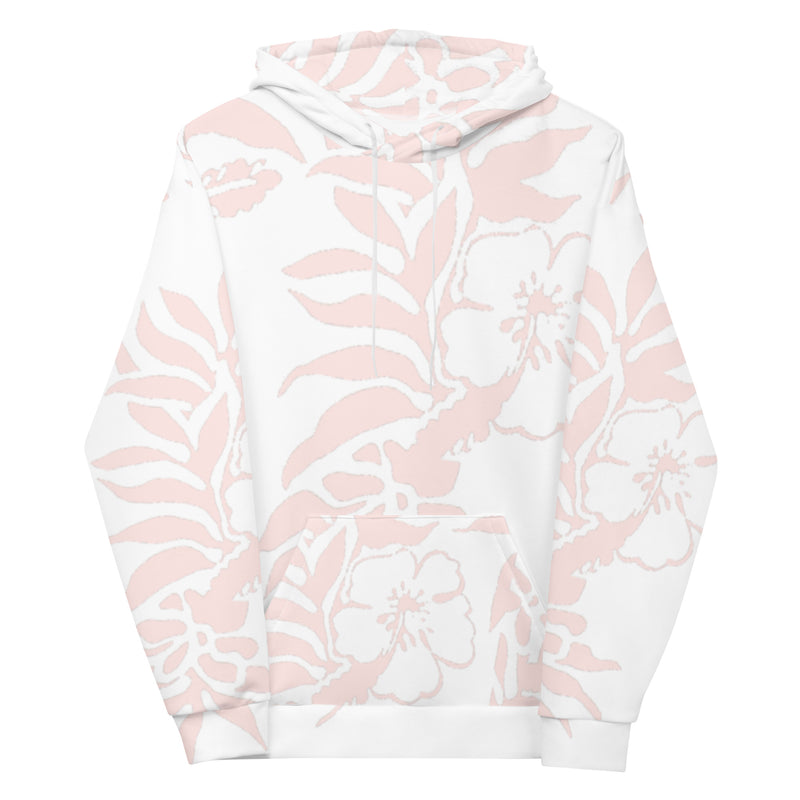 Unisex Light Pink Hibiscus Printed Hawaiian Fleece Hoodie Womens gifts for her tropical beach hoodie sweatshirts