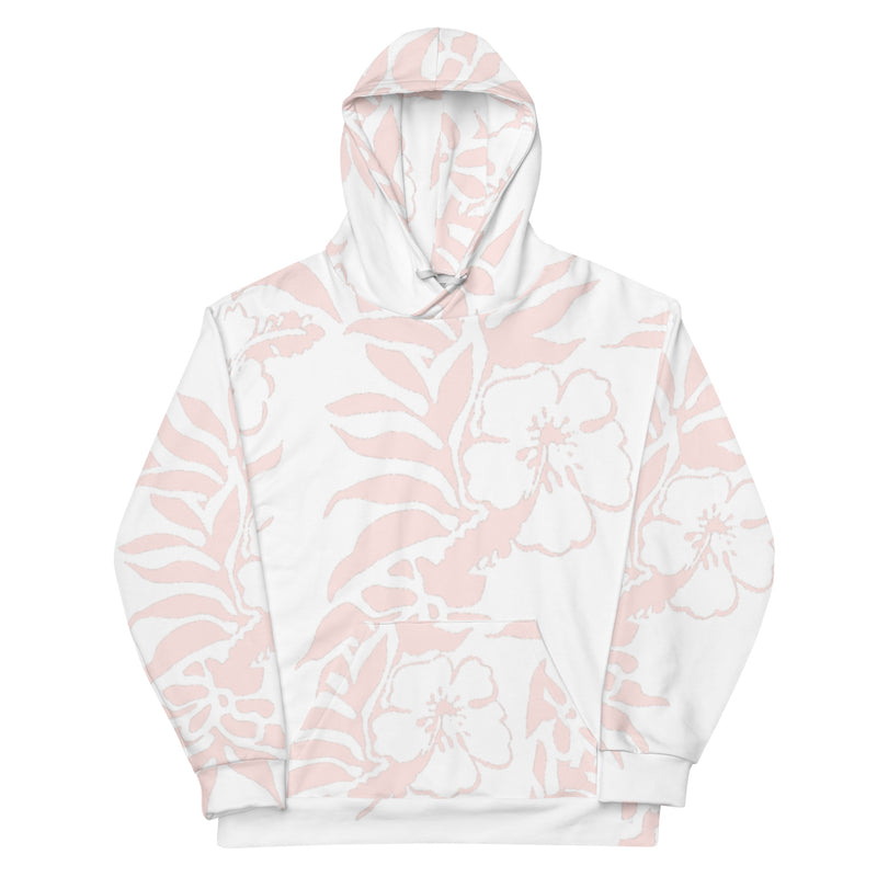 Unisex Light Pink Hibiscus Printed Hawaiian Fleece Hoodie Womens gifts for her tropical beach hoodie sweatshirts