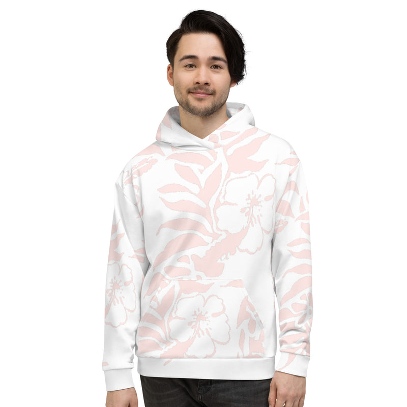 Unisex Light Pink Hibiscus Printed Hawaiian Fleece Hoodie Womens gifts for her tropical beach hoodie sweatshirts