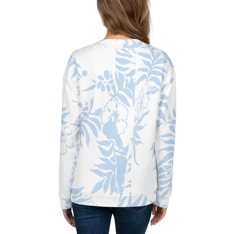 Unisex Floral Hibiscus Carolina Blue Hawaiian Pullover Beach Sweatshirt