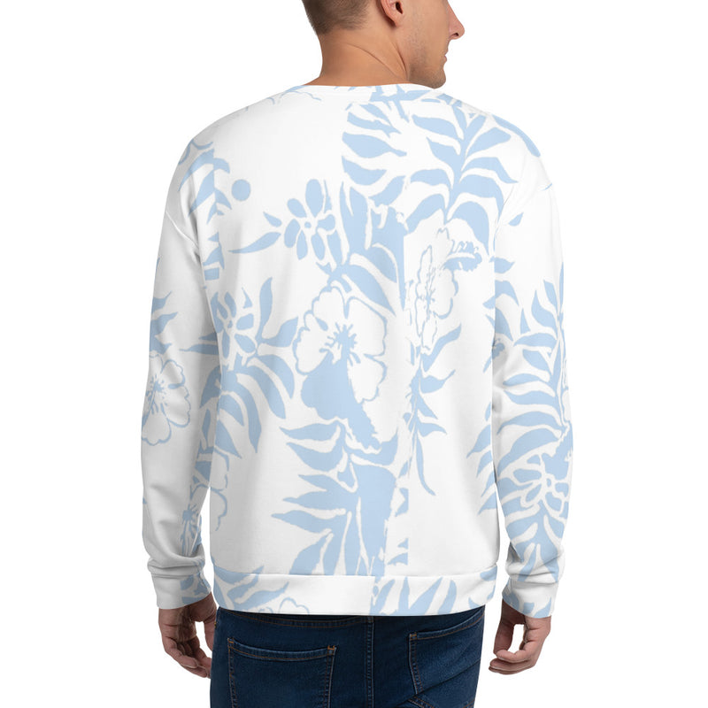 Unisex Floral Hibiscus Carolina Blue Hawaiian Pullover Beach Sweatshirt