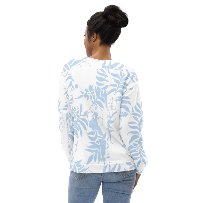 Unisex Floral Hibiscus Carolina Blue Hawaiian Pullover Beach Sweatshirt
