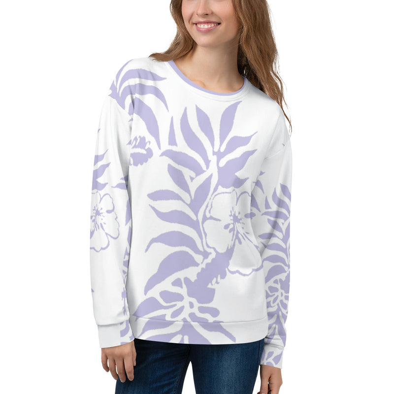 Unisex Floral Hibiscus Hawaiian Print Beach Sweatshirt Lilac