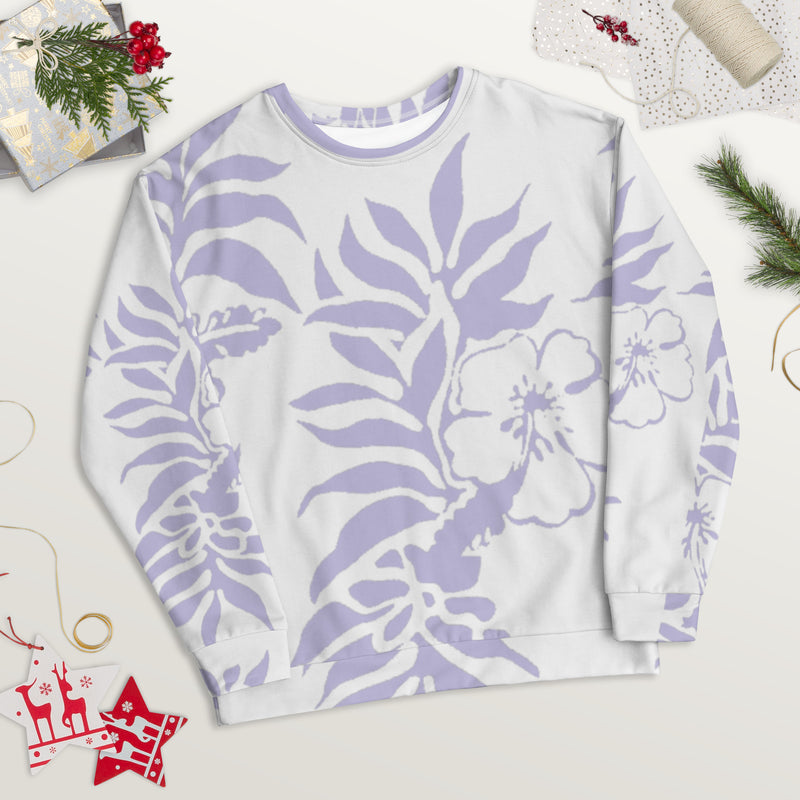 Unisex Floral Hibiscus Hawaiian Print Beach Sweatshirt Lilac