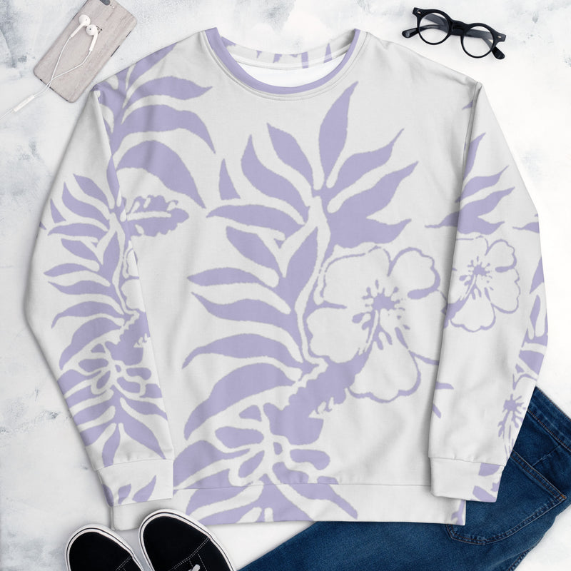 Unisex Floral Hibiscus Hawaiian Print Beach Sweatshirt Lilac