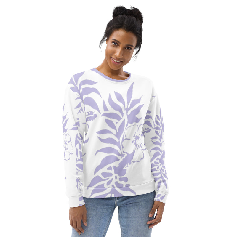 Unisex Floral Hibiscus Hawaiian Print Beach Sweatshirt Lilac