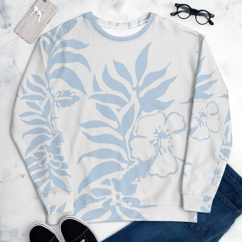 Unisex Floral Hibiscus Carolina Blue Hawaiian Pullover Beach Sweatshirt