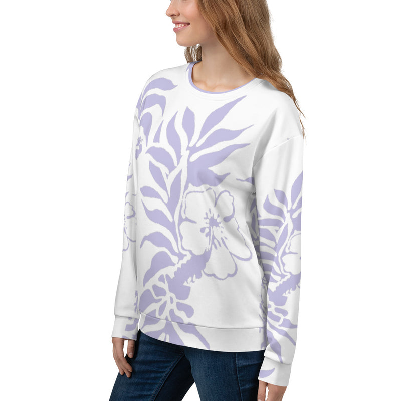 Unisex Floral Hibiscus Hawaiian Print Beach Sweatshirt Lilac