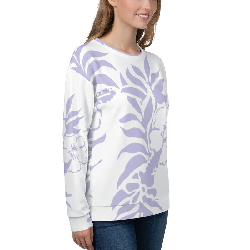Unisex Floral Hibiscus Hawaiian Print Beach Sweatshirt Lilac
