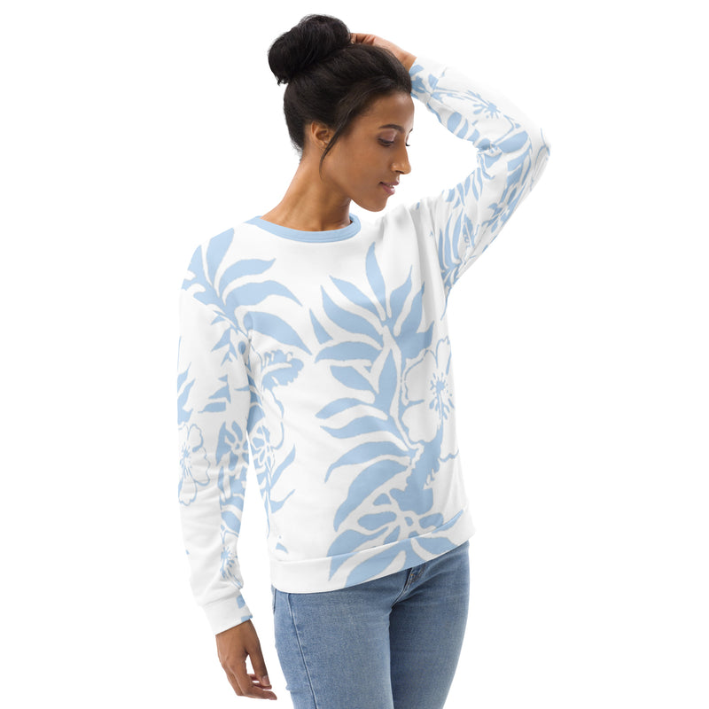 Unisex Floral Hibiscus Carolina Blue Hawaiian Pullover Beach Sweatshirt