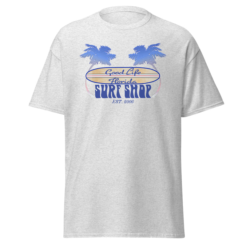 Men's Good Life Florida Surf Shop Tee Shirt Patriotic Palms Red White & Blue Palm Tree July 4th longboard tshirts