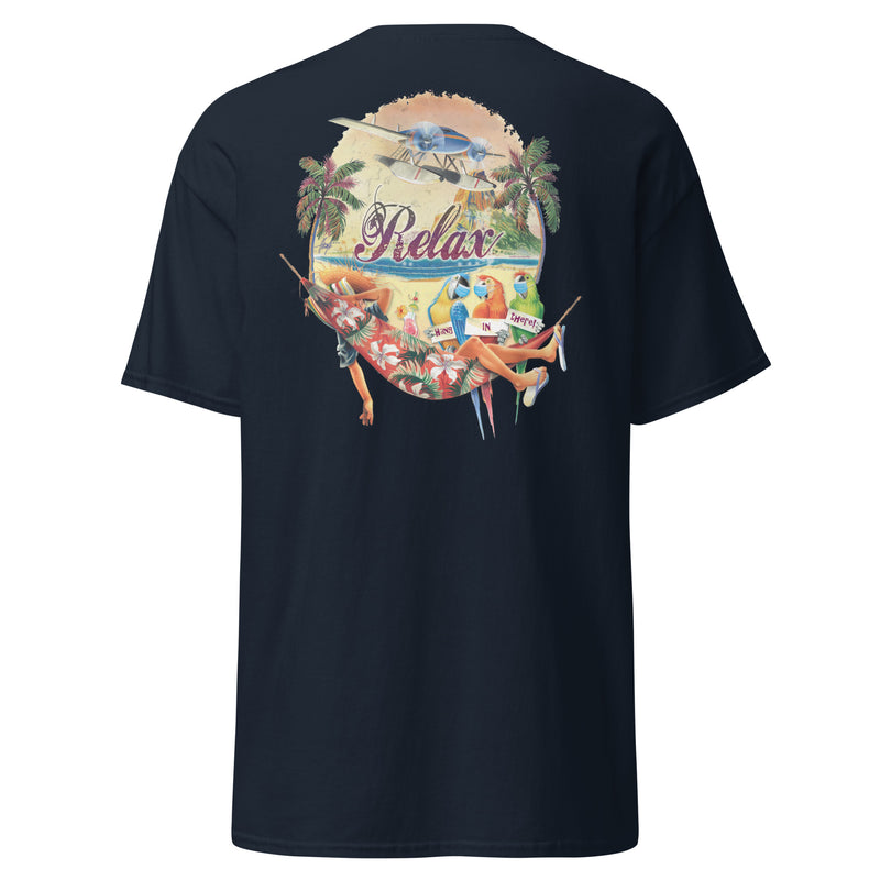 Hang In There Relax Hammock Social Distancing Parrots Beach T-Shirt Jimmy Buffett Tropical Tees Parrothead Gifts