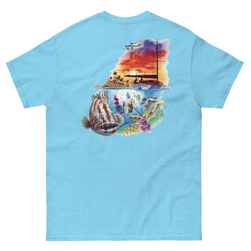 Mens Classic Island Time Grouper Sailboat T-Shirt Short Sleeve