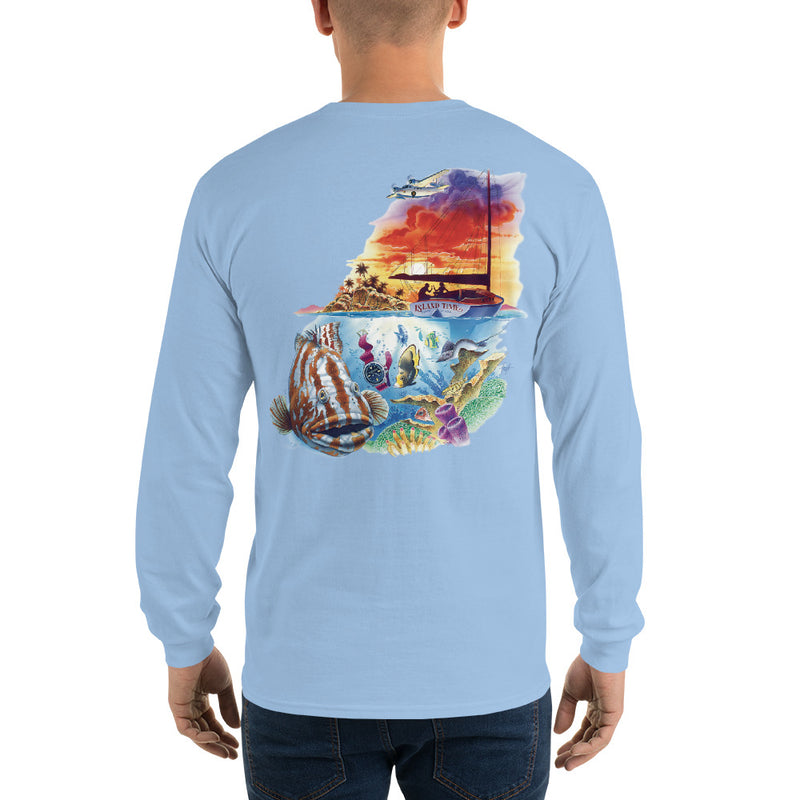 Mens Island Time Grouper Sailboat T-Shirt Long Sleeve