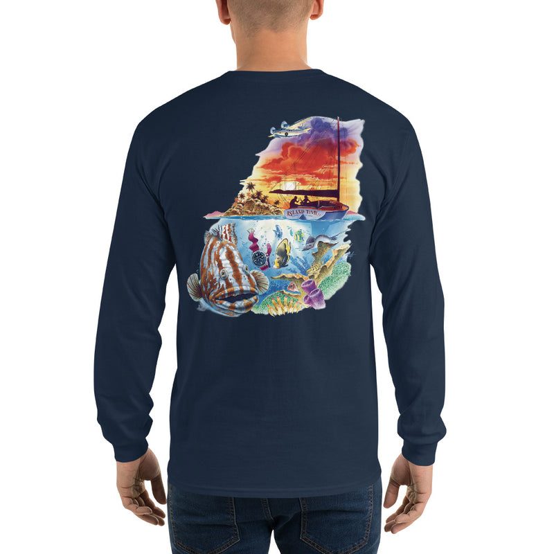 Mens Island Time Grouper Sailboat T-Shirt Long Sleeve