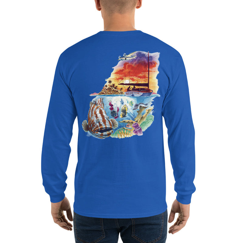 Mens Island Time Grouper Sailboat T-Shirt Long Sleeve