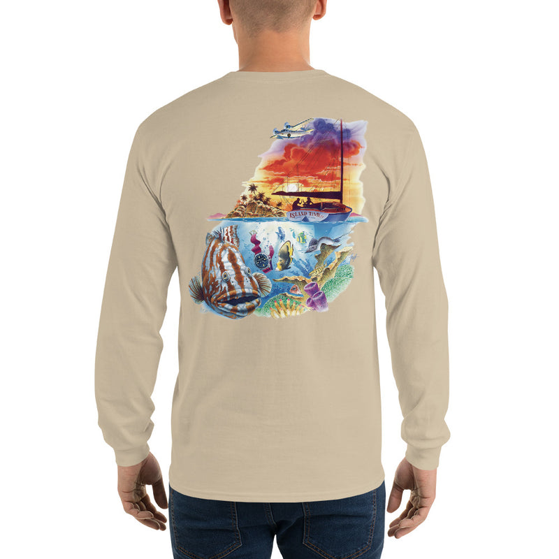 Mens Island Time Grouper Sailboat T-Shirt Long Sleeve