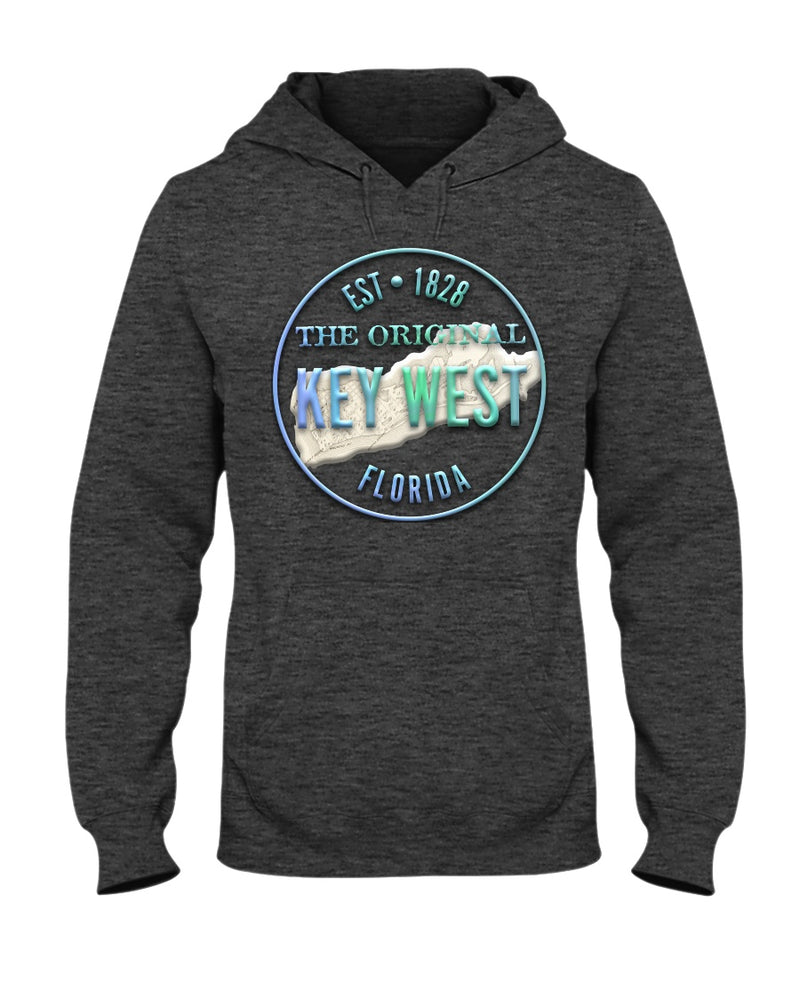 Original Key West Florida Est 1828 Map 3D Embossed Look Hoodie Heather Black