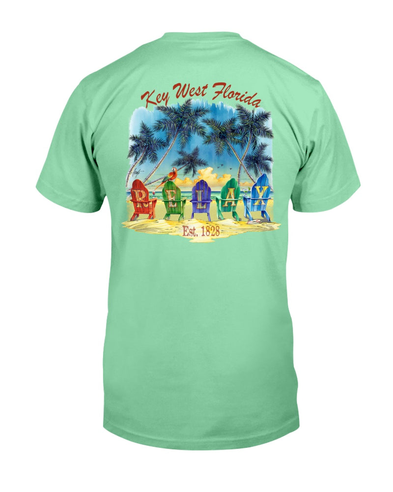 Premium Ringspun Original Key West Florida T-Shirt Est 1828 Relax Beach Chairs Mint