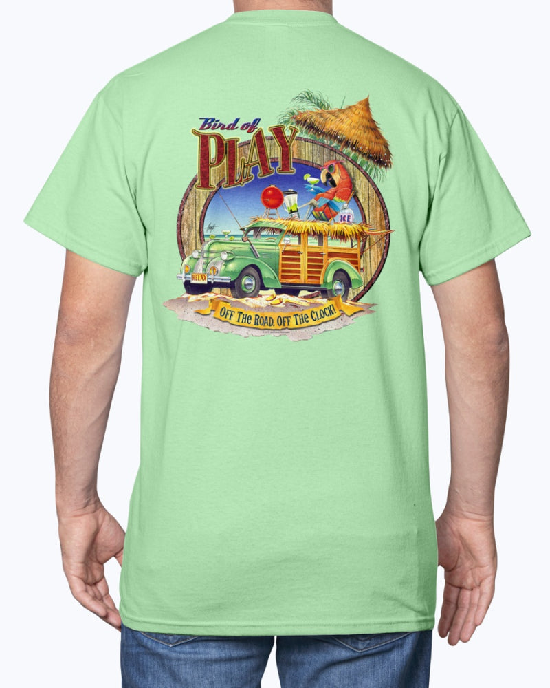 Bird of Play Beach Cruiser Woody Parrot Vacation 6 oz Cotton T-shirt