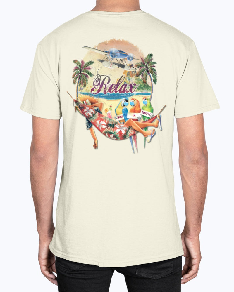 Relax Hammock Premium Social Distancing Funny Shirt Parrots with facemasks Beach Tshirt