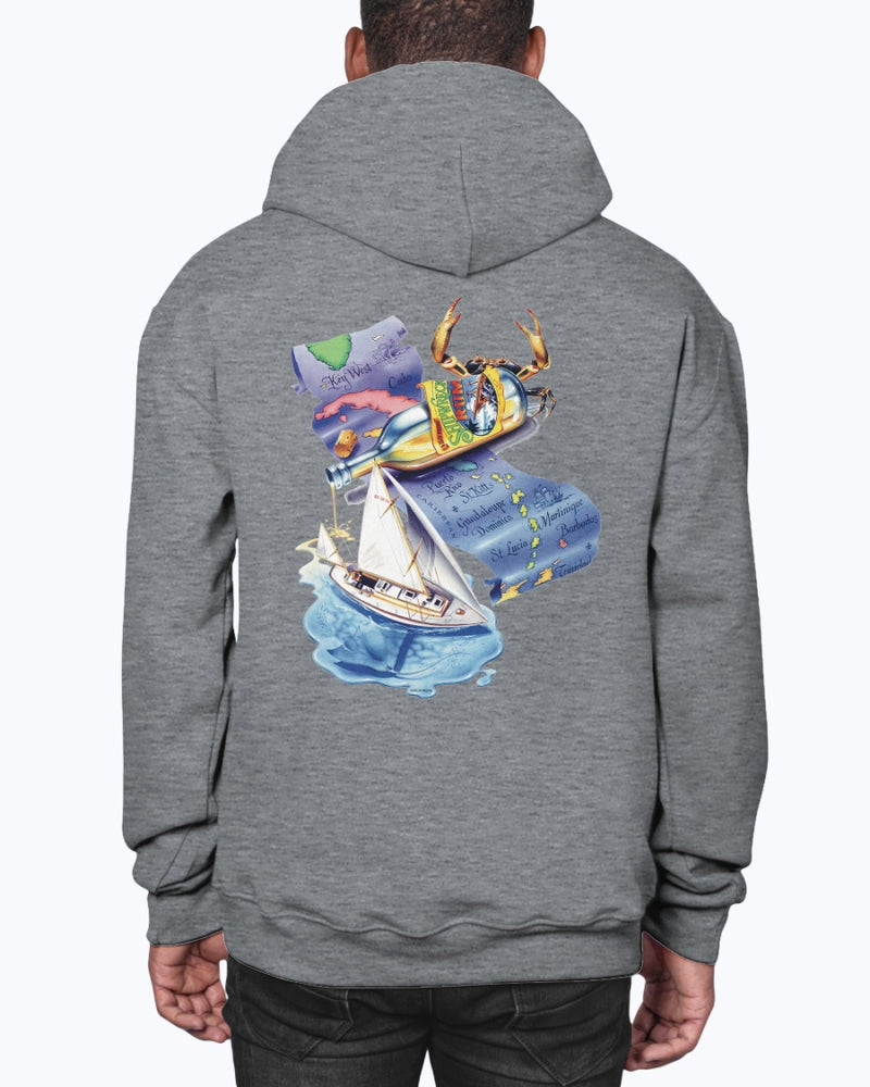 Latitude Attitude Caribbean Map Back Print Beach Hoodie