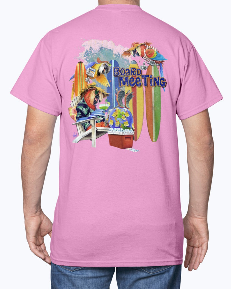 Parrot Board Meeting Surfing T-Shirt 6 oz Cotton