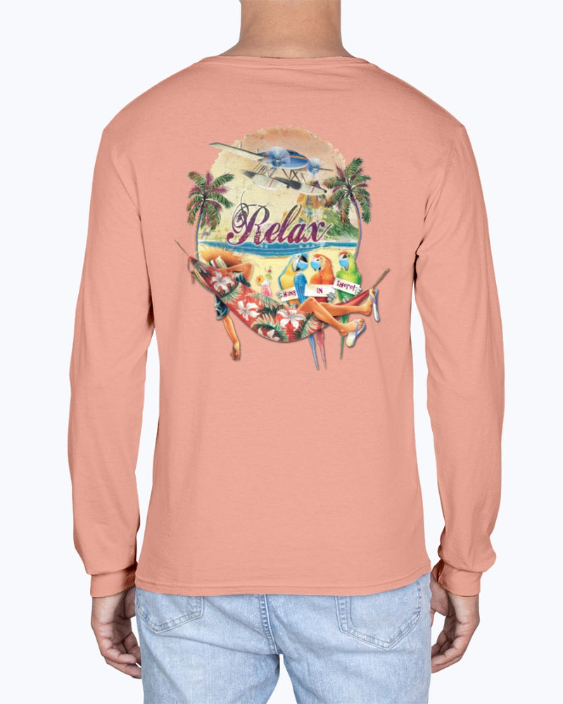 Social Distancing Relax Parrots Hang in There Soft Washed 6.1 oz Cotton T-shirt - Long Sleeve